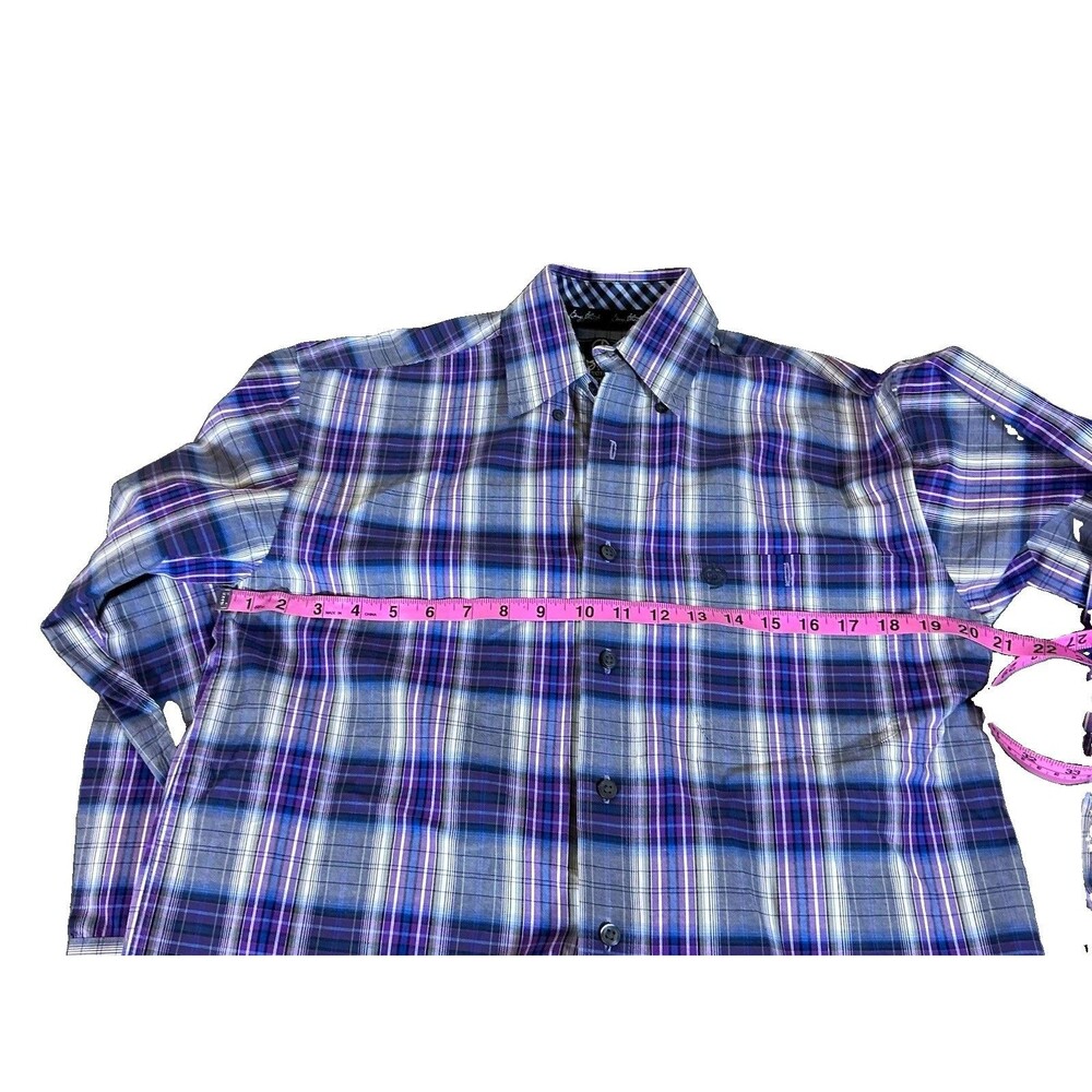 Wrangler George Strait Men’s S LS Plaid Button-Down Cotton Shirt Purple Gray